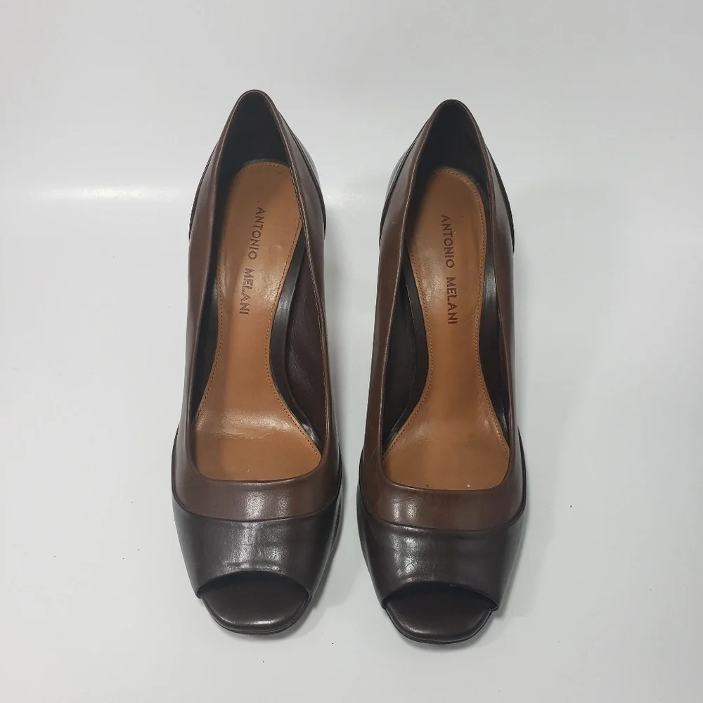 Antonio Melani Leather Peep Toe Heels, Size 9‎